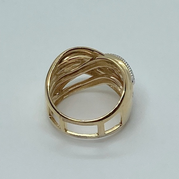 Vtg Sterling Silver Gold Plated Diamond Woven Twisted Design Wide Ring | Sz 8 - Picture 6 of 13